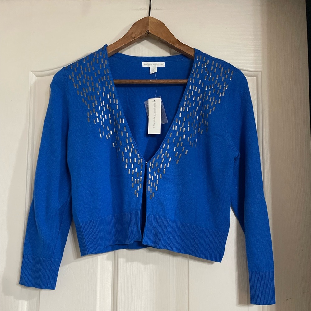 NY&C Women’s Blue Crop Cardigan Sweater Size XS NWT